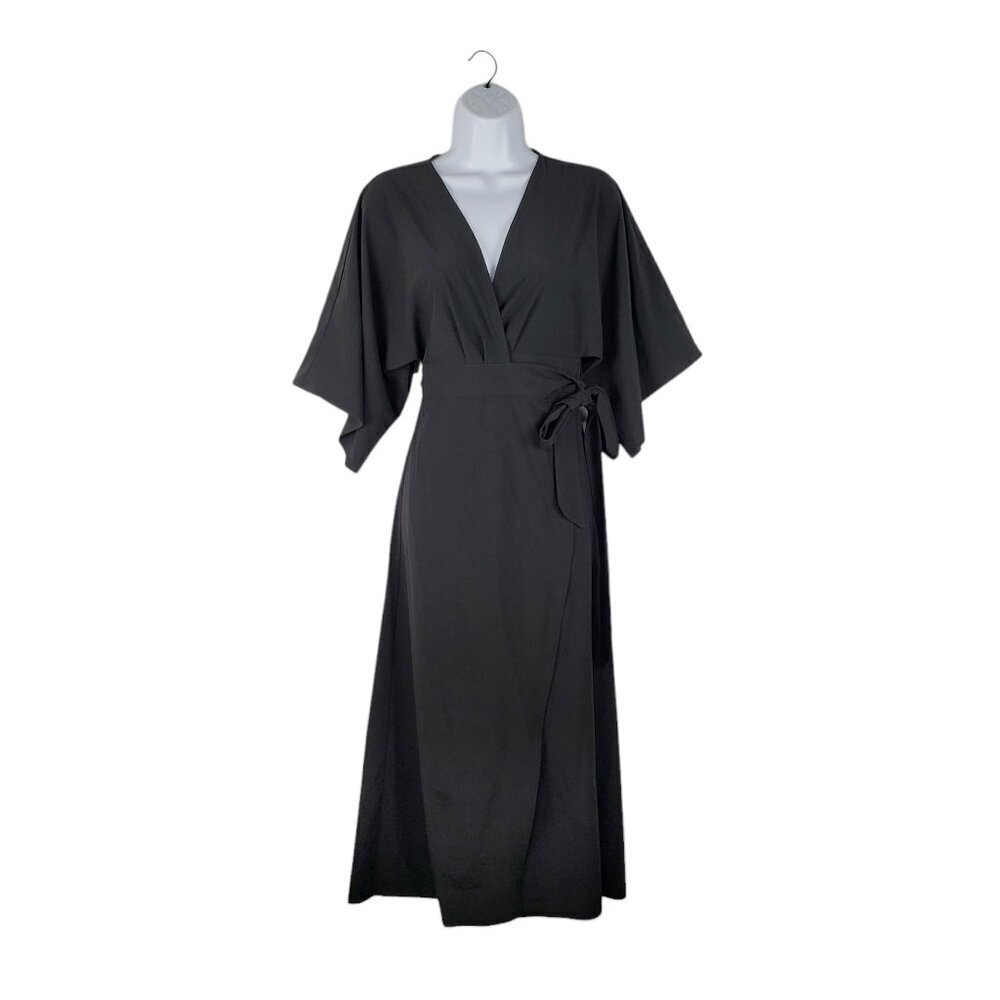 Athleta Calistoga Wrap Dress Coverup Black Lightweight UPF Quick Dry Size Small